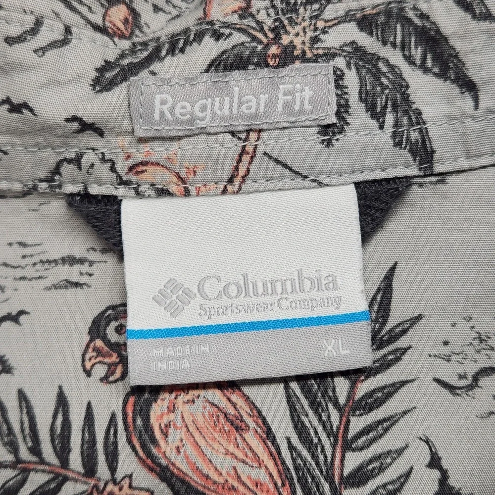 Columbia Shirt Mens XL Gray Tropical Beach Pelican Mermaid Beach S/S Button Up - Picture 2 of 11